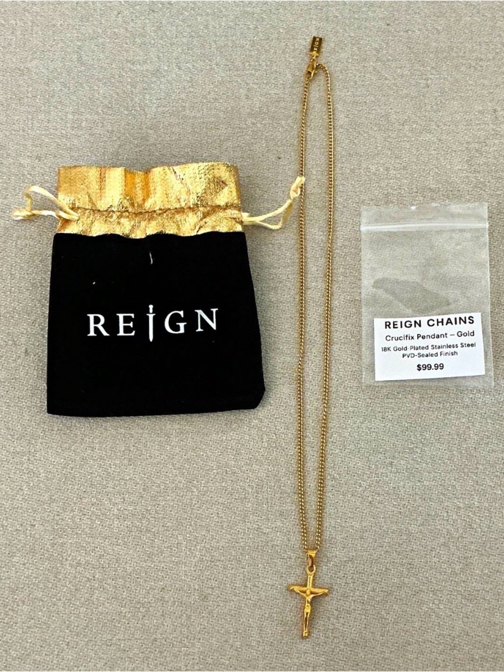 Reign Gold Crucifix Pendant Mini Bag Set - Black & Gold